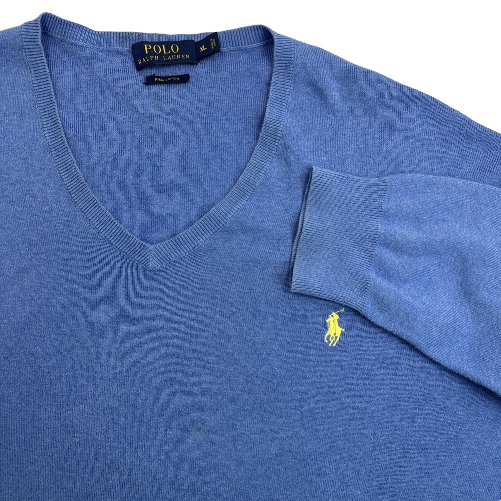 Vtg Polo‎ Ralph Lauren Men's XL Light Blue V-Neck Sweater Pullover Lightweight